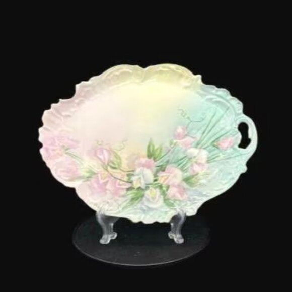 Vintage Limoges France Floral Sweet Pea Gold Trimmed Oval Platter - Picture 2 of 11